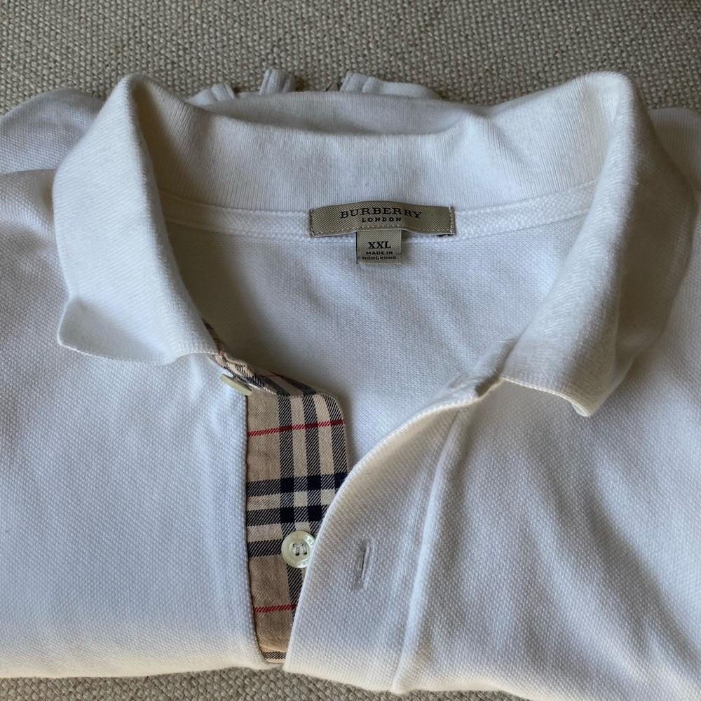 Men’s Burberry Pique Polo- White XXL